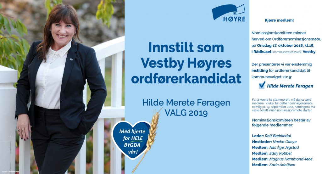 Nominasjonskomiteens Innstilling Til Ordførerkandidat Vestby Høyre