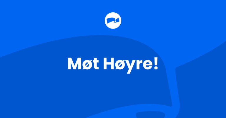 Blå bakgrunn med teksten Møt Høyre