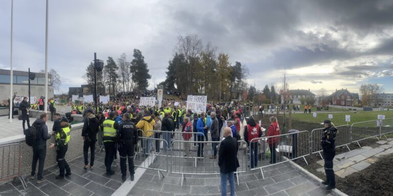 Demonstrasjon utenfor Fylkeshuset på Hamar